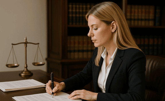 abogada concurso de acreedores revisando documentacion